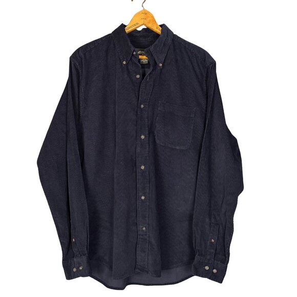 Eddie Bauer Navy Corduroy Oversized Button-Down Shirt Size Medium – 100% Cotton - Picture 1 of 6
